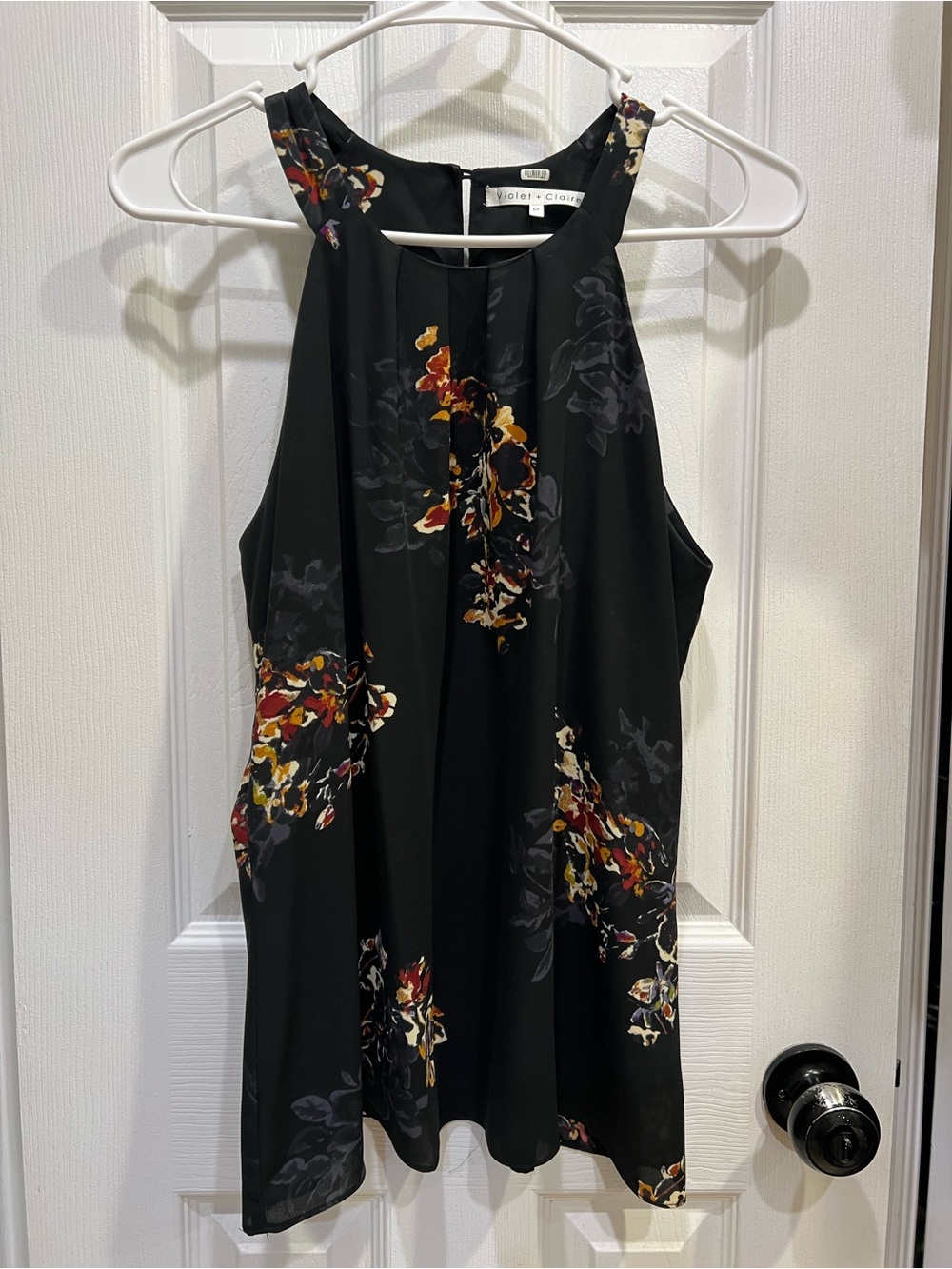 Violet and Clair Black Floral Halter Neck Blouse